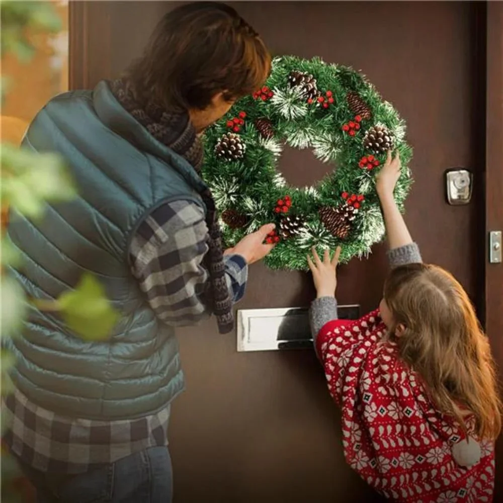 18'' Pre-Lit Christmas Wreath‎ with Pine Cones, Berries, 50 LED Lights & Timer